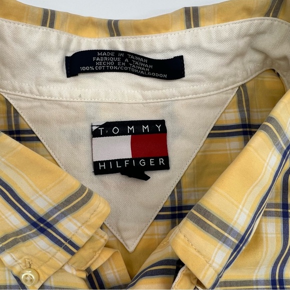 Vintage Y2K Tommy Hilfiger XL Yellow Plaid Shirt Crest Logo Streetwear 90s - Picture 11 of 11